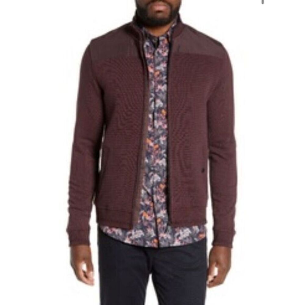 Ted Baker London Sardin Quilted Bomber Jacket Burgundy Sz 7 Mens 3XL‎ Designer